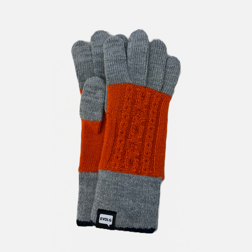 EVOLG Grey & Orange Knit Gloves - Unisex