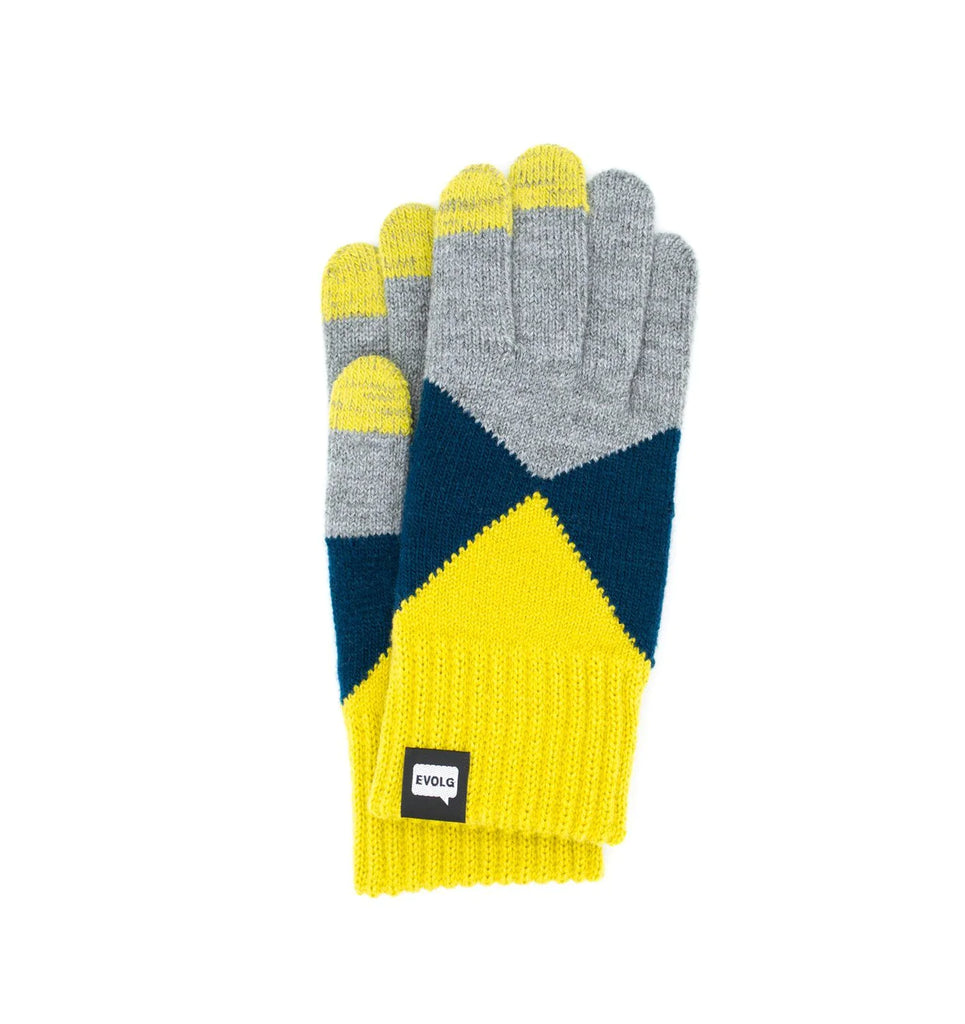 EVOLG Grey with Navy & Yellow Knit Gloves - Unisex