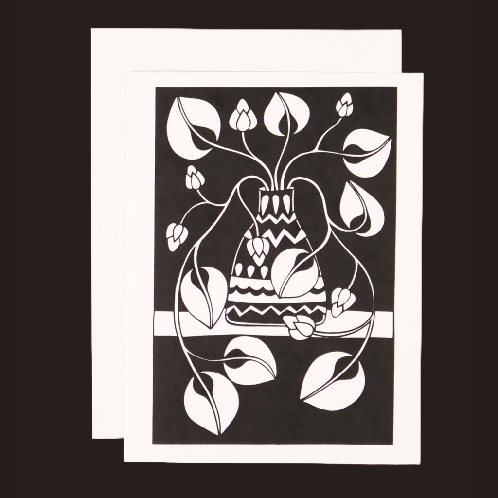 House plant greeting card in black & white that is  blank inside