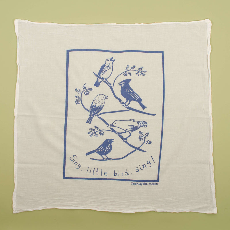 Kei & Molly Songbirds Flour Sack Dish Towel in Steel Blue Full View