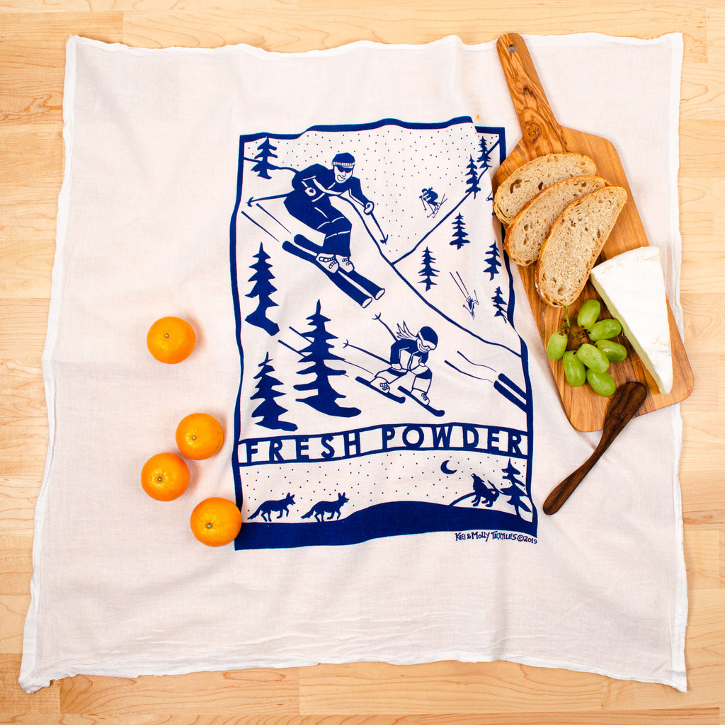 Kei & Molly Fresh Powder Flour Sack Dish Towel in Marine Blue with Props
