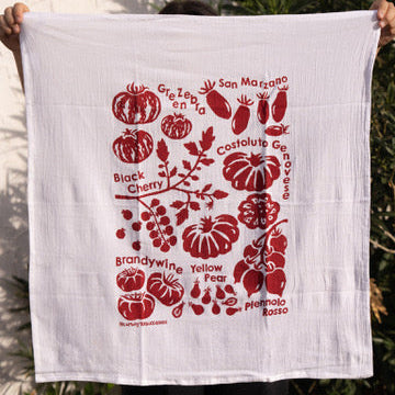 Kei & Molly Textiles Tomatoes Towel in Red, front view