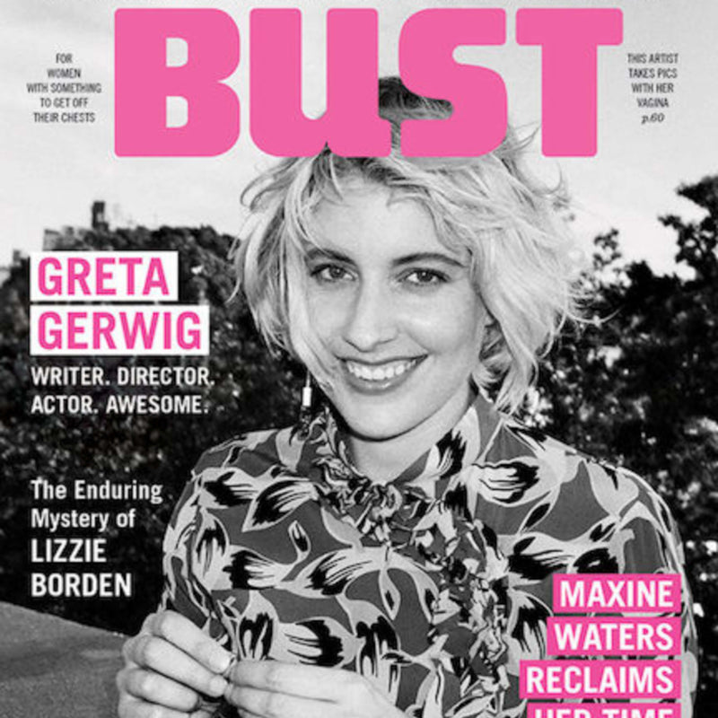 Front cover of Bust magazine, Dec/Jan 2018 when our product was mentioned in their gift guide.