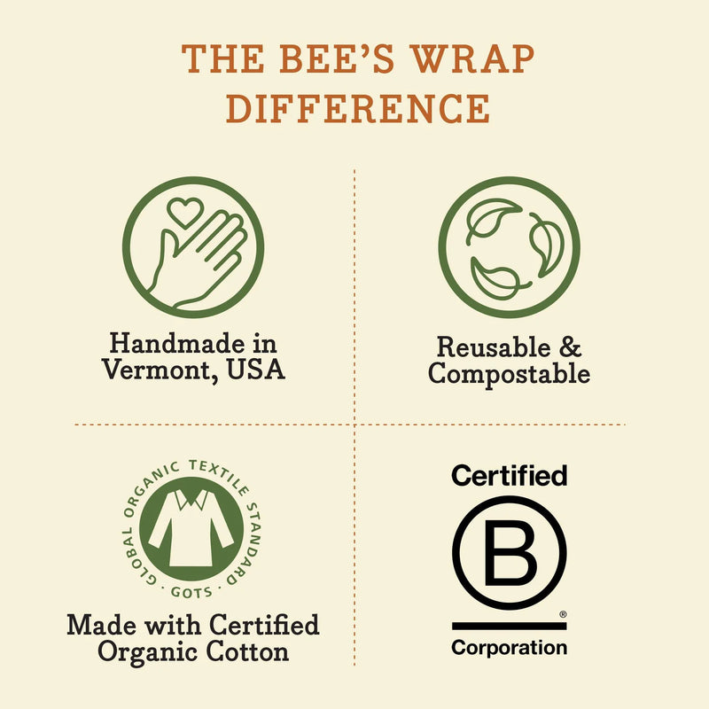 Bee's Wrap: Assorted Vegan 3 Packs Meadow Magic Print Handmade in Vermont, Reusable & Compostable, Made with Certified Cotton, B certified Corporation