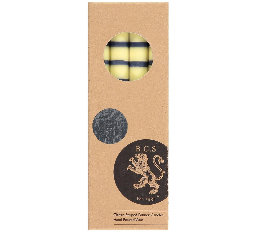 Striped Dinner Candles: Indigo-Yellow-Olive