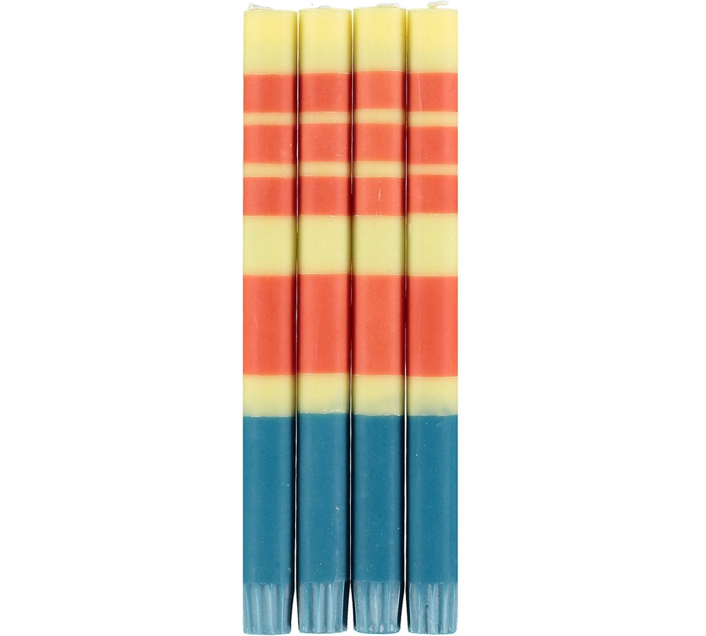 Striped Dinner Candles:Yellow-Orange-Blue