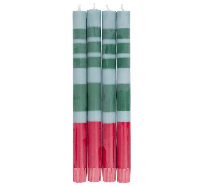 Striped Dinner Candles: Blue-Green-Red