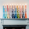 Striped Dinner Candles: Indigo-Yellow-Olive