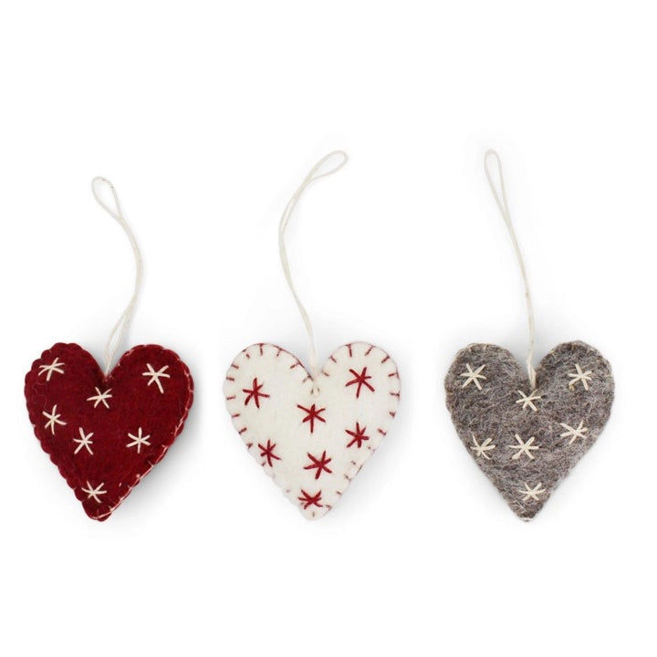 Set of 3 Heart Ornaments with Stars