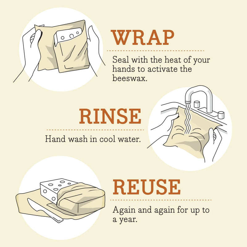 Bee's Wrap: Assorted Vegan 3 Packs Meadow Magic Print Instructions Wrap Rinse Reuse