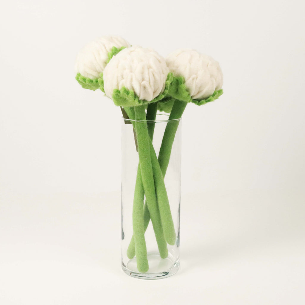 Global Goods Partners Felt Allium Flowers in a glass vase