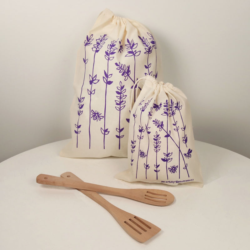 Reusable Cloth Bag Set: Lavender Sprigs
