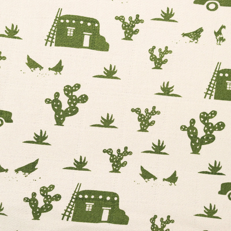 Kei & Molly Pueblo design in Green on Natural Cotton Throws