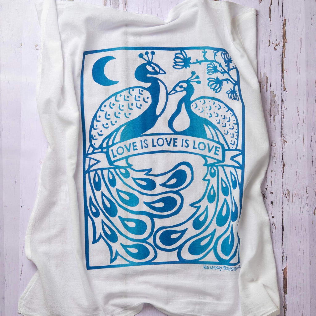 Kei & Molly Textiles Flour Sack Dish Towel: Love is Love Two Tone Blue