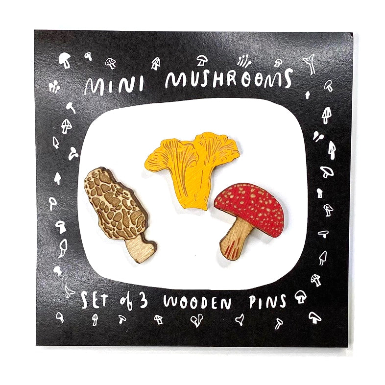 Wooden Mushroom Pins - Set of 3
