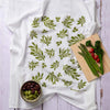 Kei & Molly Olive flour sack dish towel printed in Green color, front view with props