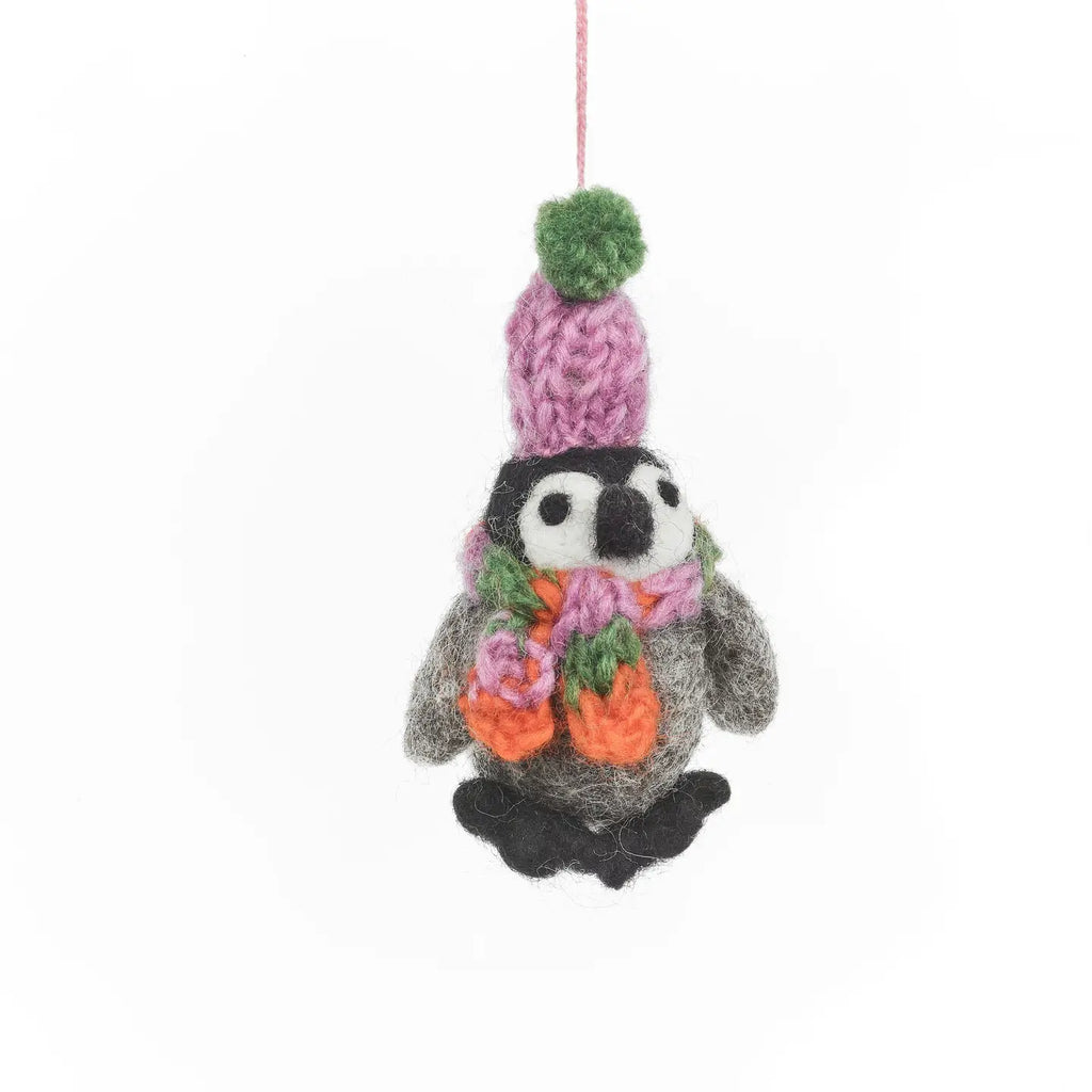 Felt Frosty Penguin Ornament w/ pink hat