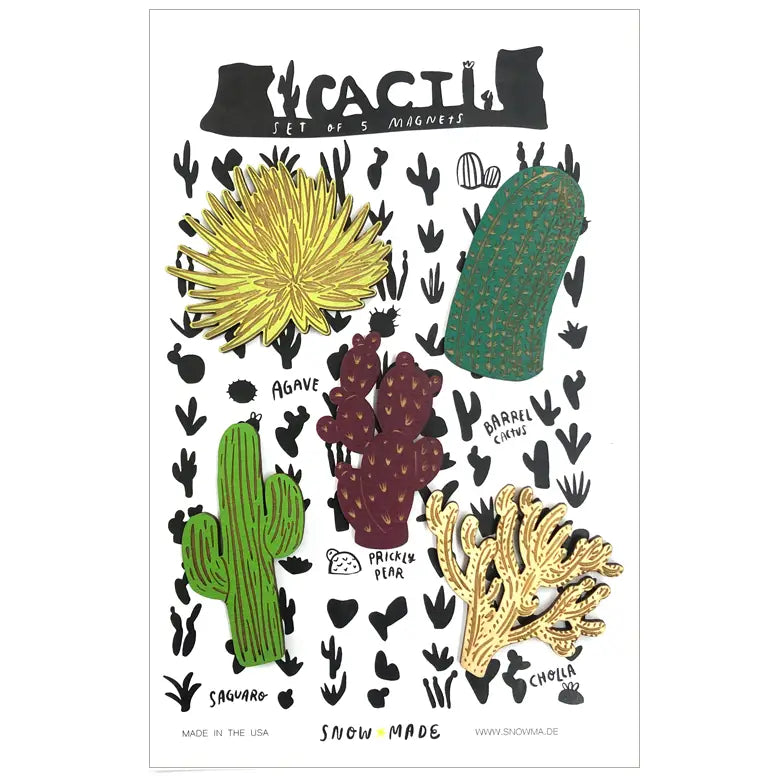Wooden Cacti Magnets- Set of 5