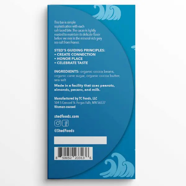 Sted Foods- French Grey Sea Salt Mini Chocolate Bar, Back
