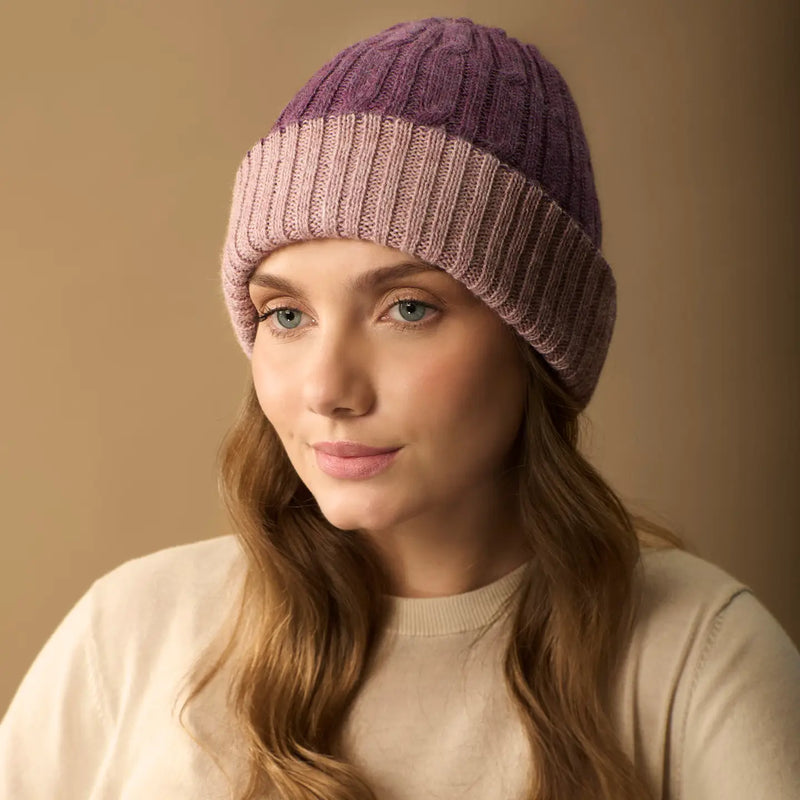 WUAMAN - Reversible Baby Alpaca Beanie - Cable Knit