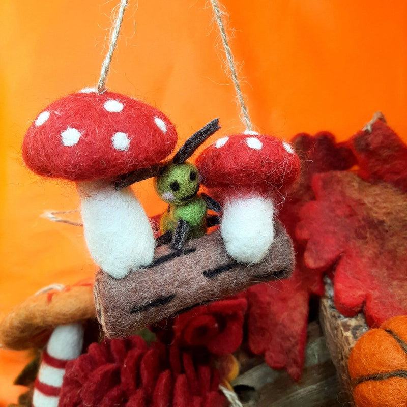 Felt Mushroom & Caterpillar Ornament