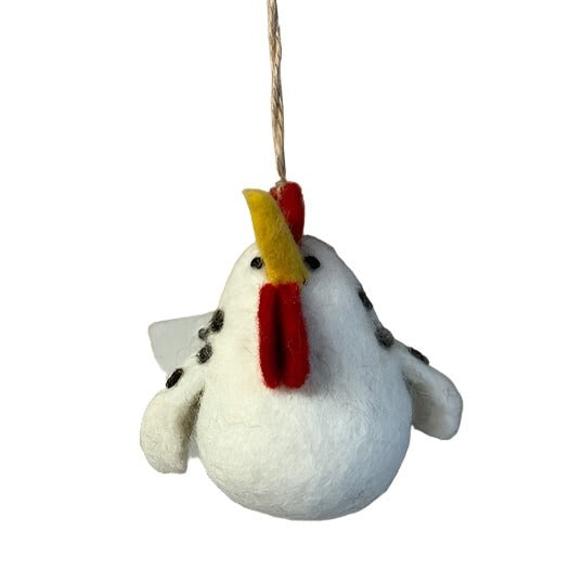 Felt White polka dot Chicken Ornament from Winding Road