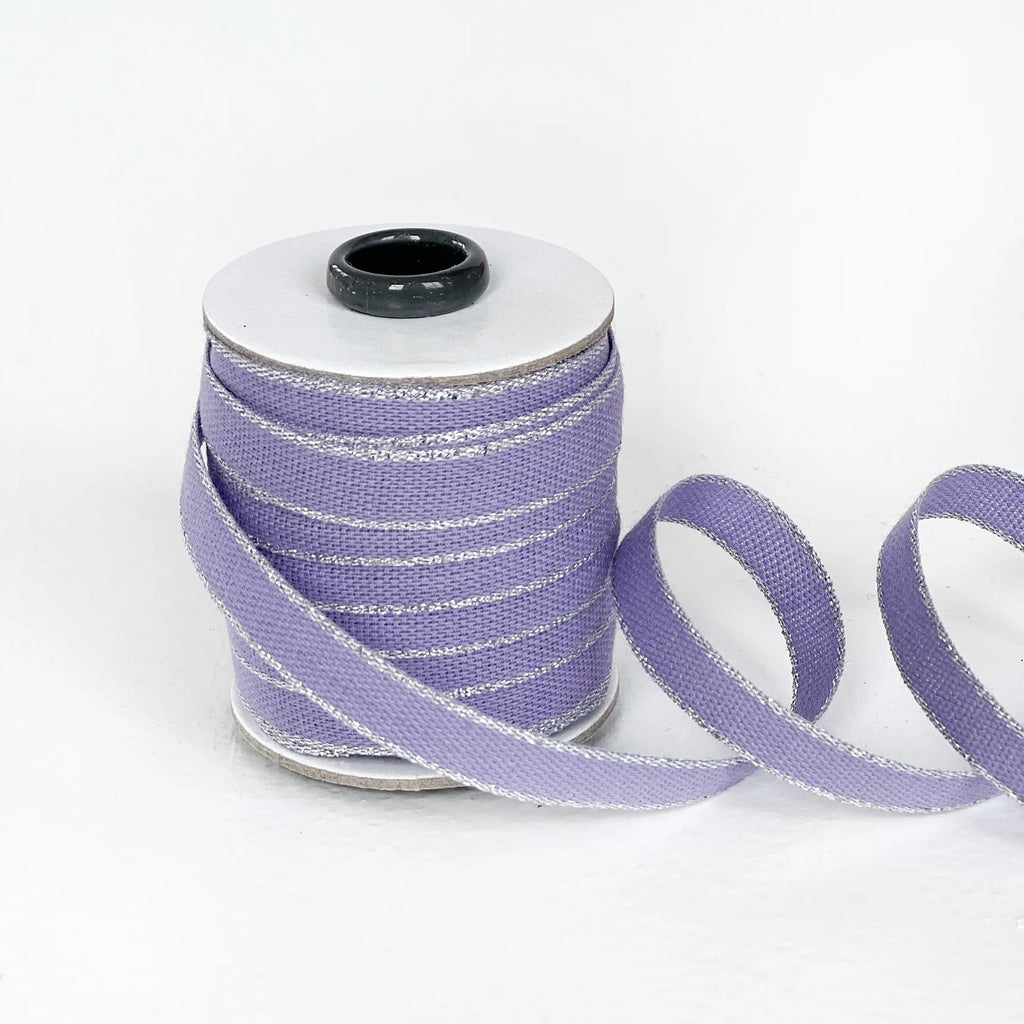 Italian Drittofilo Cotton Ribbon- Lavender/ Silver
