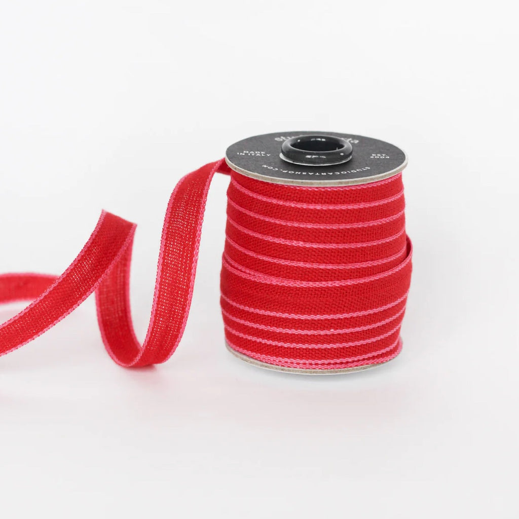 Italian Drittofilo Cotton Ribbon- Red/ Fuchsia