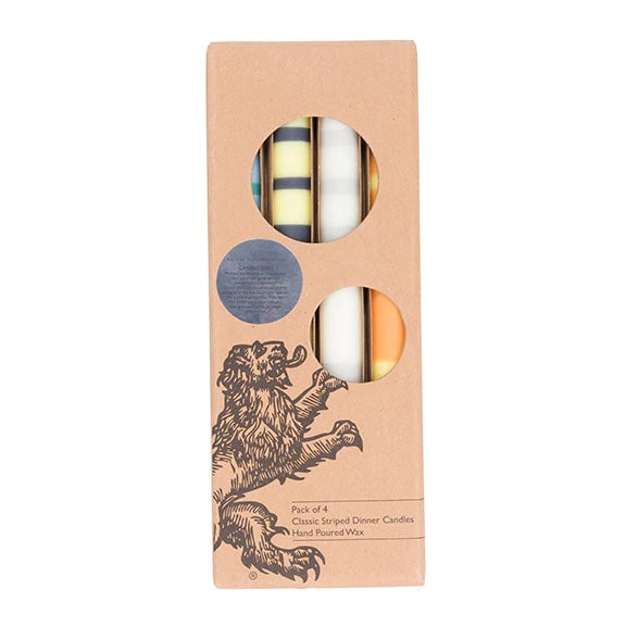 Striped Candles Pack of 4- Green & Yellow