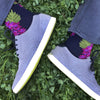Model wearing This Night Hydrangea Socks S/M