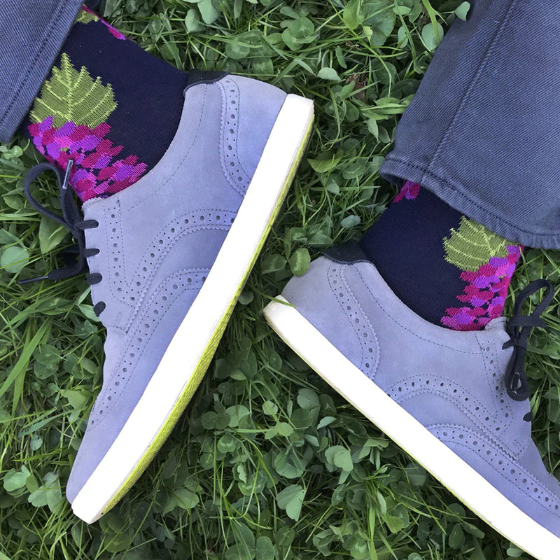 Model wearing This Night Hydrangea Socks S/M