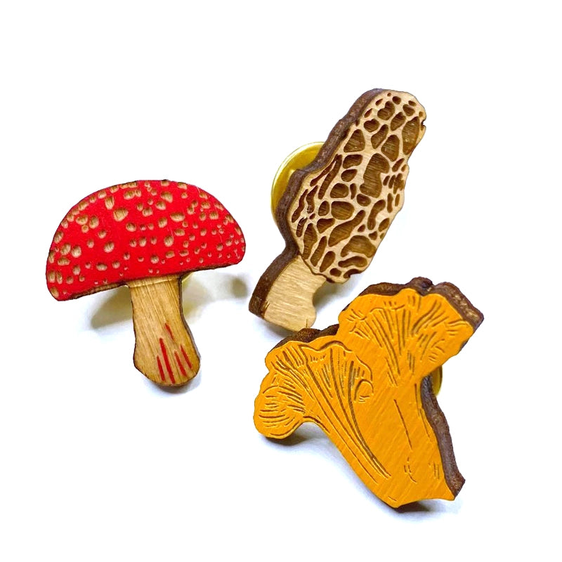 Wooden Mushroom Pins - Set of 3