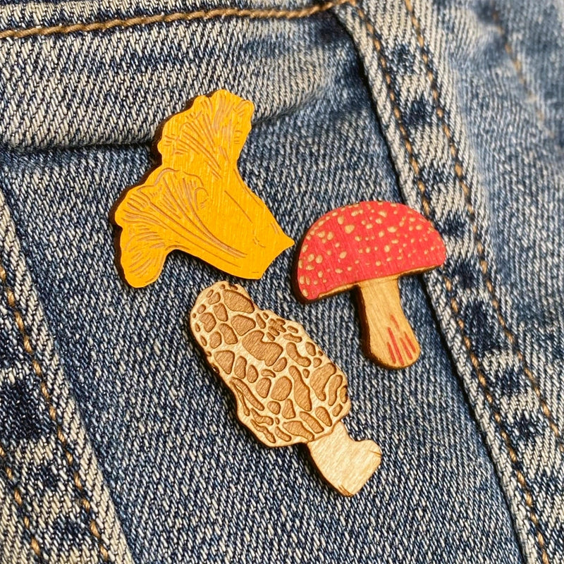 Wooden Mushroom Pins - Set of 3