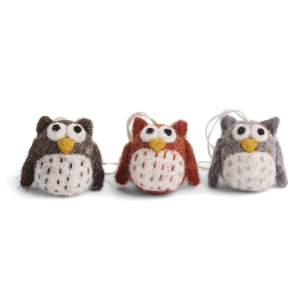 Set of 3 Mini Felt Owl Ornaments