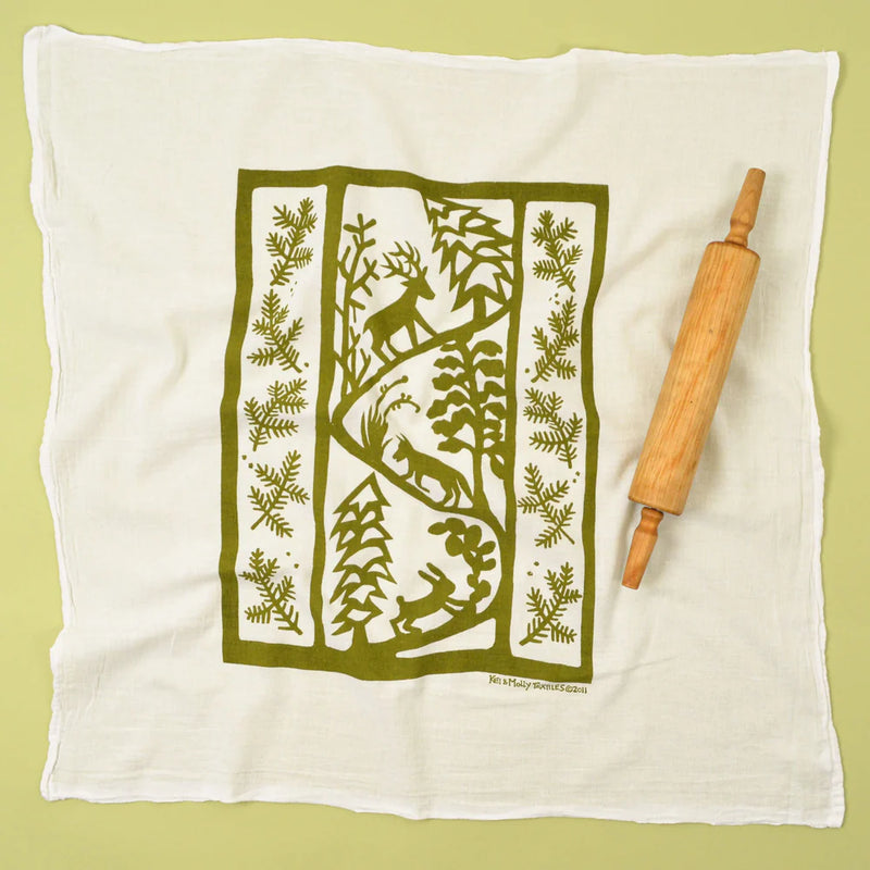 DKei & Molly Winter Love Gift Box: Winter Animals Flour Sack Dish Towels in green