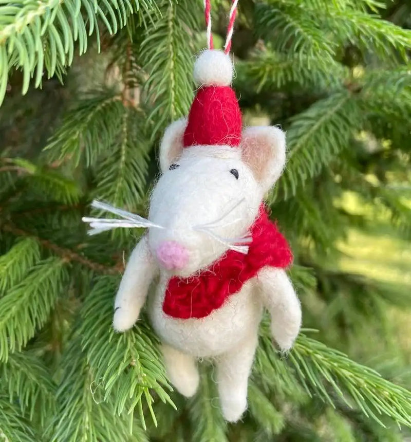 The Winding Road Felt Ornament Mouse Santa Hat.