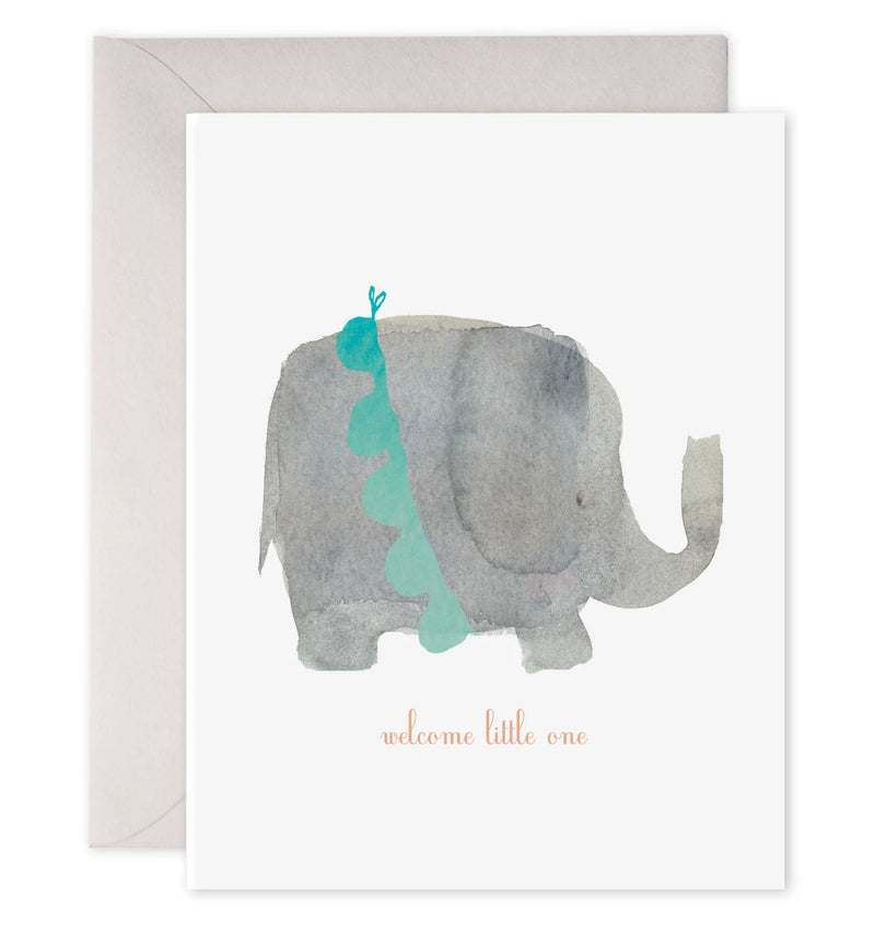 E. Frances  Paper Welcome Little One Elephant Card Front.