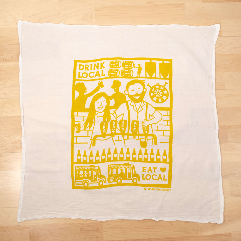 Kei & Molly Drink Local Flour Sack Dish Towel in Gold Full View