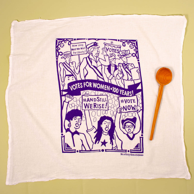 Kei & Molly Suffragettes Flour Sack Dish Towel in Purple flat