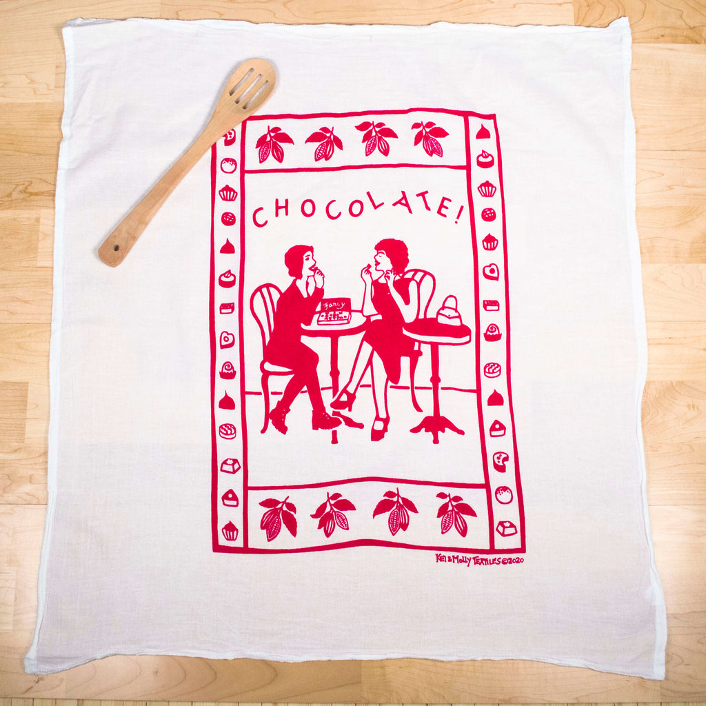 Kei & Molly Chocolate Flour Sack Dish Towel in Rasberry - Full View