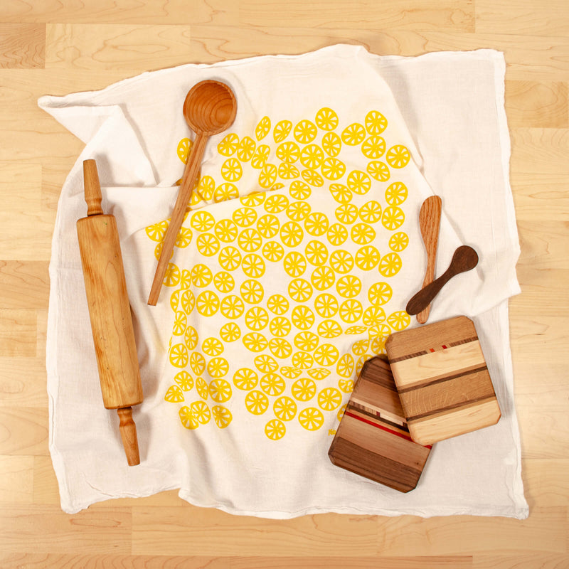 Kei & Molly Citrus Flour Sack Dish Towel in Yellow with Props