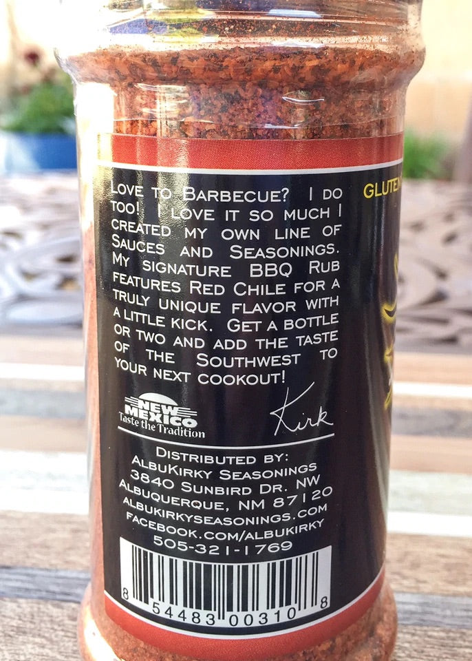 AlbuKirky Seasoning Red Chile Rub, spice container back side ingredient view
