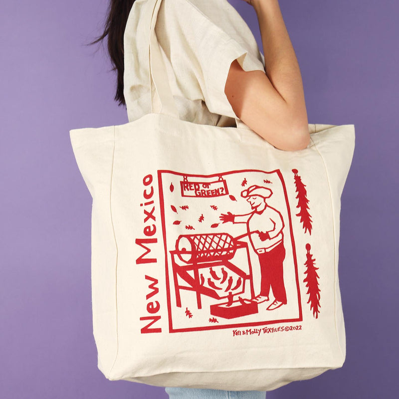 Kei and Molly Tote Bag: Chile Roaster in Red.