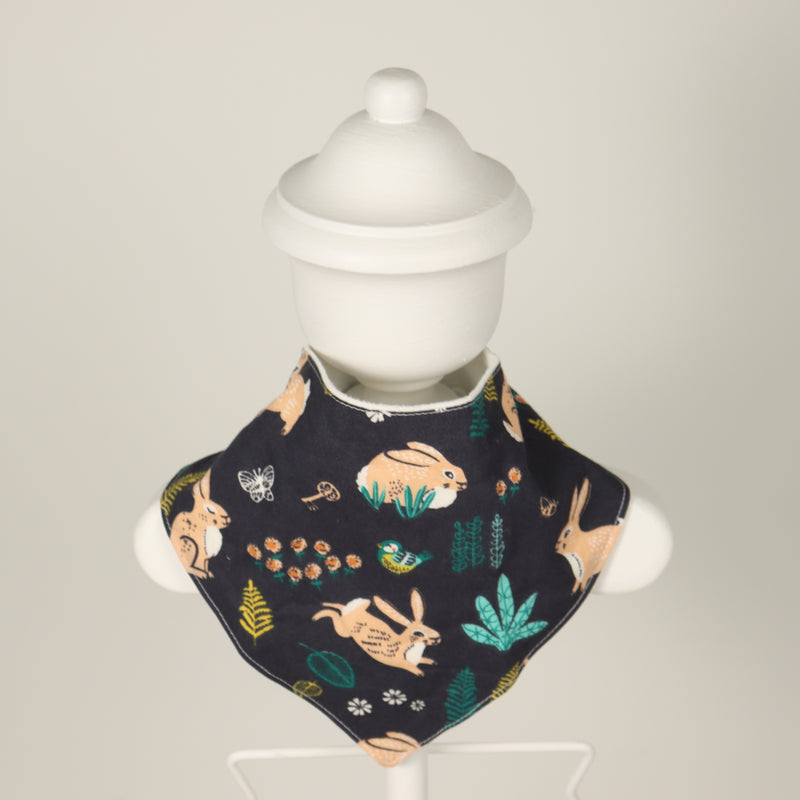 Kinder Sprout Organic Cotton Bandana Bib - Bunnies with Navy background