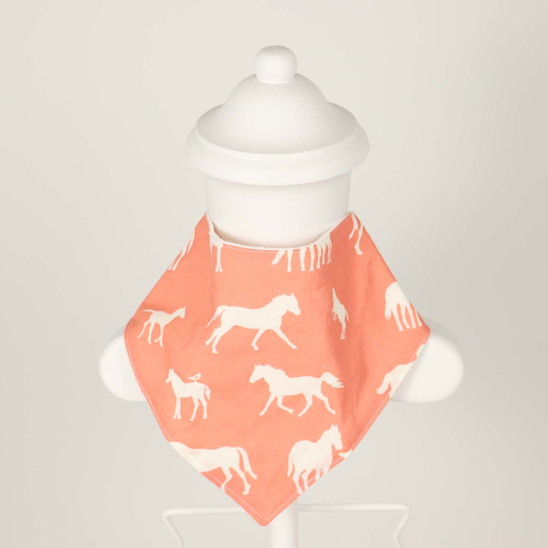 Kinder Sprout Organic Cotton Bandana Bib - Horses with pink background