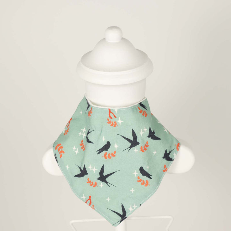 Kinder Sprout Organic Cotton Bandana Bib - Swallows on Green background