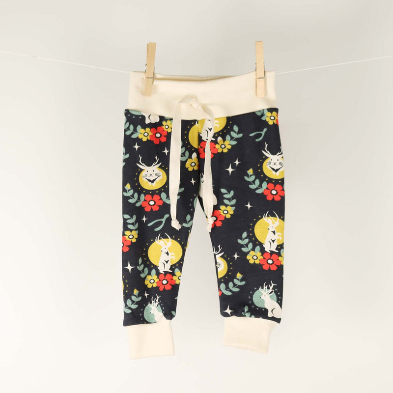 Baby pants by Kinder Sprout: jackalope, front view