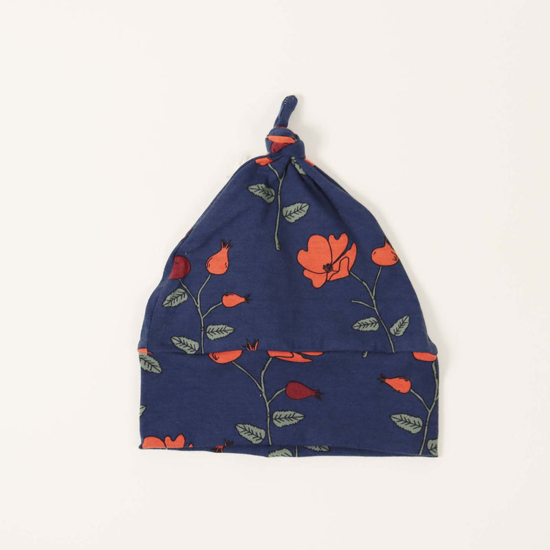 Red poppy top-knot 0-6 mth newborn baby hat by Kinder Sprouts
