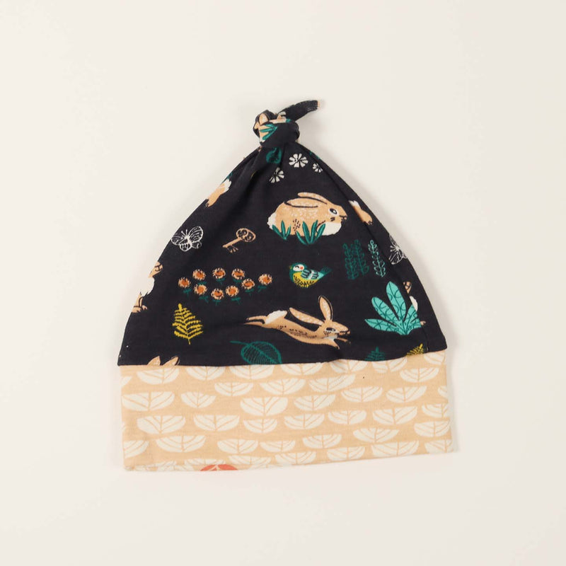 Rabbit top-knot 0-6 mth newborn baby hat by Kinder Sprouts