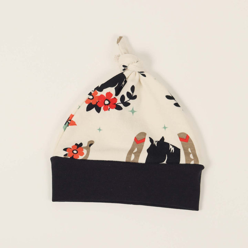 Lucky horse top-knot 0-6 mth newborn baby hat by Kinder Sprouts